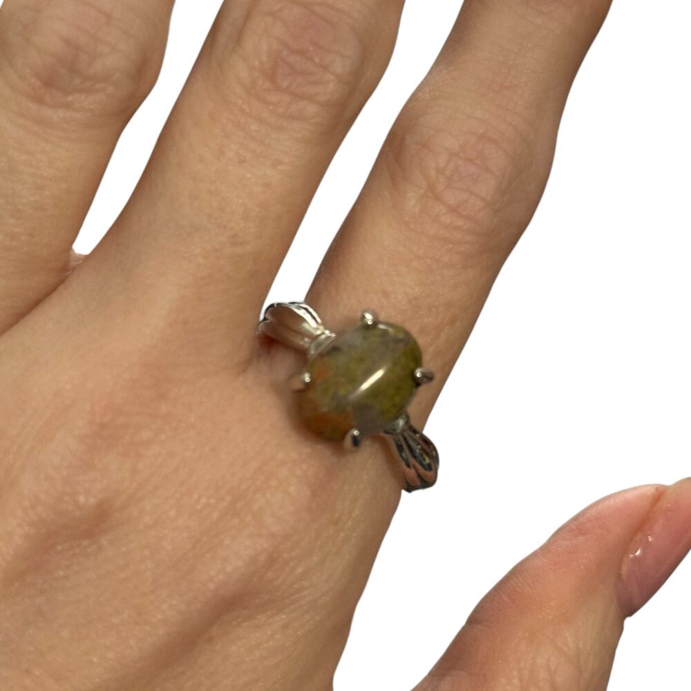 Epidote Brown Green Semi Precious Stone Silver Plated Ring 10.5